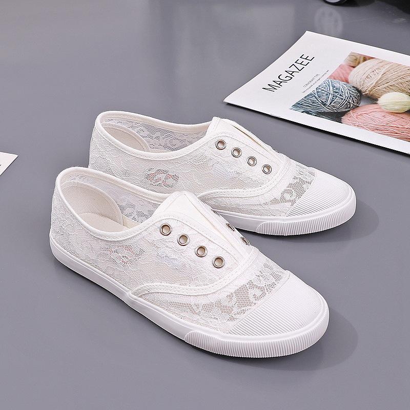 Women'S Shoes Hey Dude - Women's Lace Hollow-Out Canvas Flats Breathable