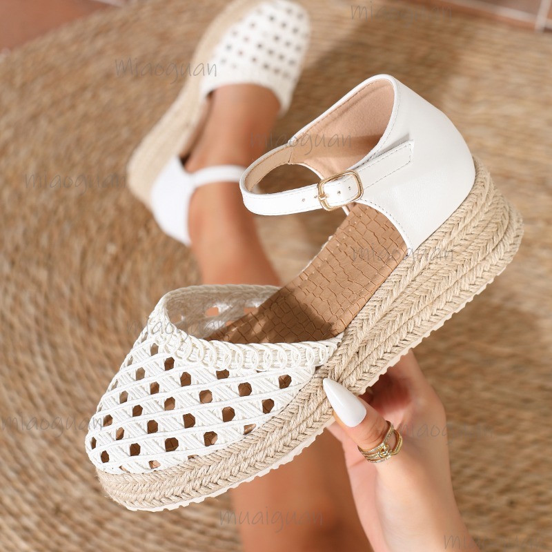 Espadrille Wedge Shoes - Boho Women's Hollow Out Woven Espadrille