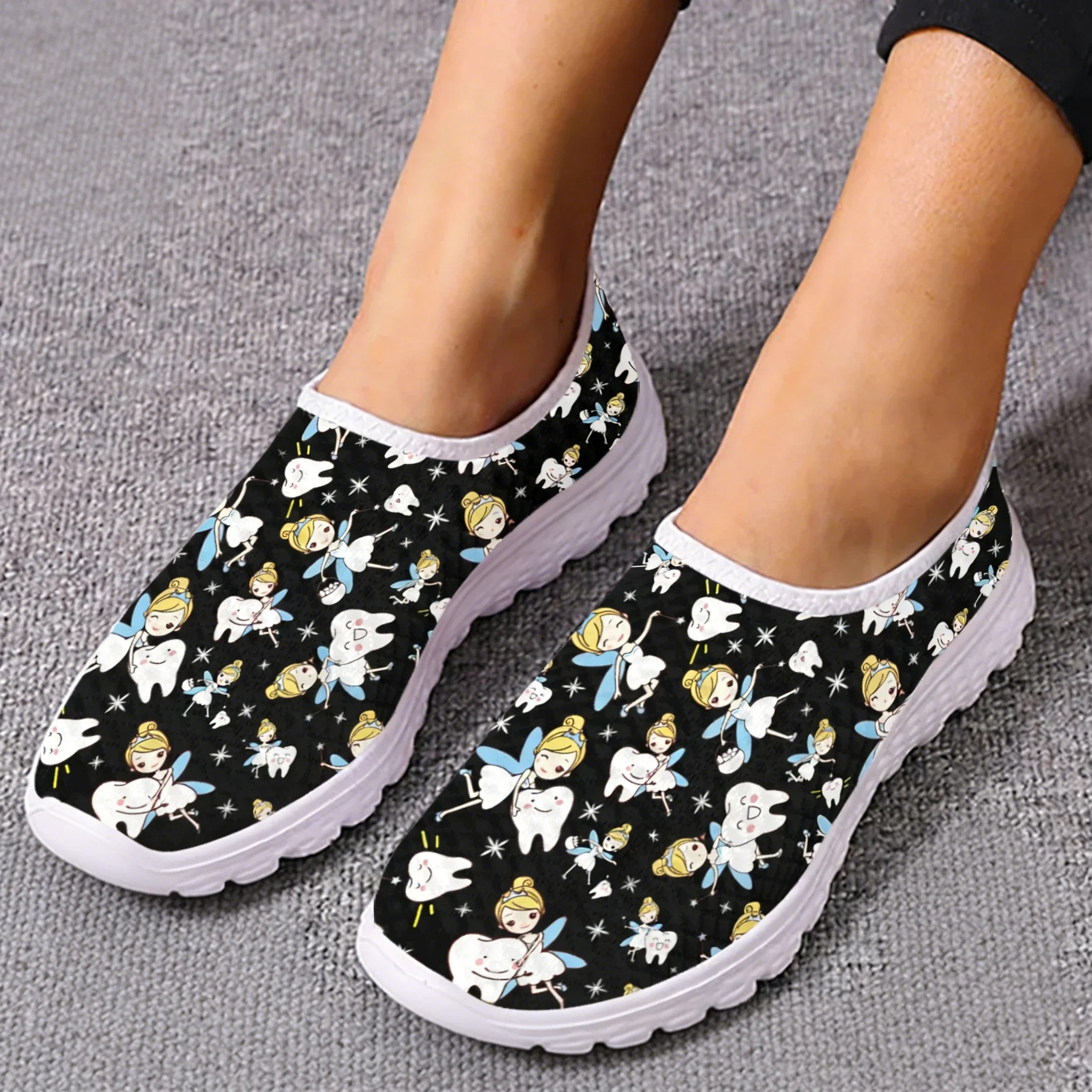Women Shoes Tennis - Cute Cartoon Nurse Elf/Teeth Mesh High