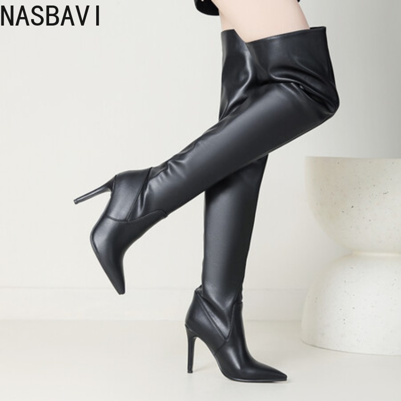 Wide Fit Heels - NASBAVI Black Pointed Toe Luxury Designer
