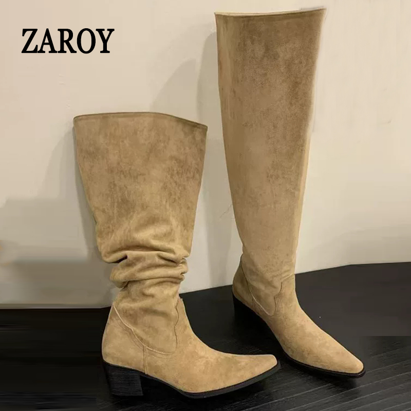 Wide Fit Heels - ZAROY Winter Pointed Toe Knee High