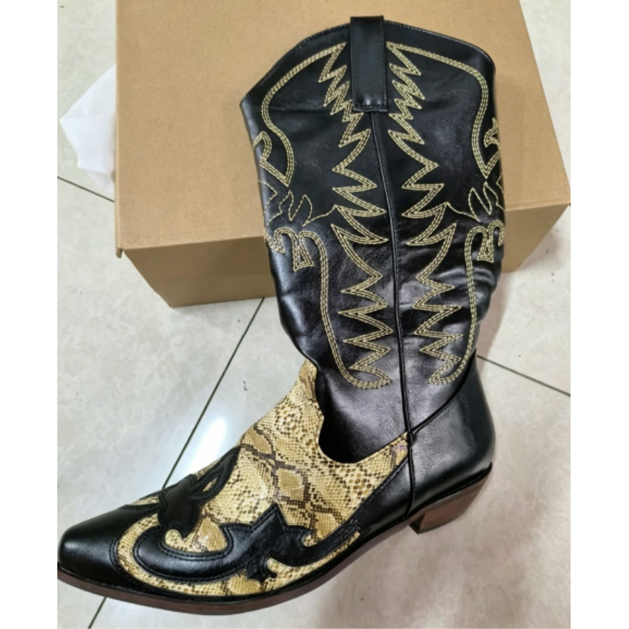 Western Cowgirl Boot - Embroidered Western Cowboy Boots Retro Pointed