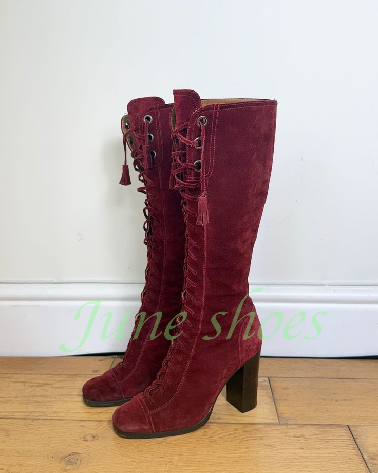 Western Cowgirl Boot - Women Burgundy Faux Suede Knee Boots
