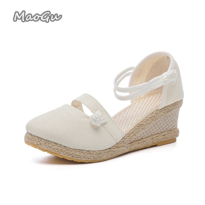 Espadrille Wedge Shoes - Women's Linen Espadrille Wedge Sandals Round