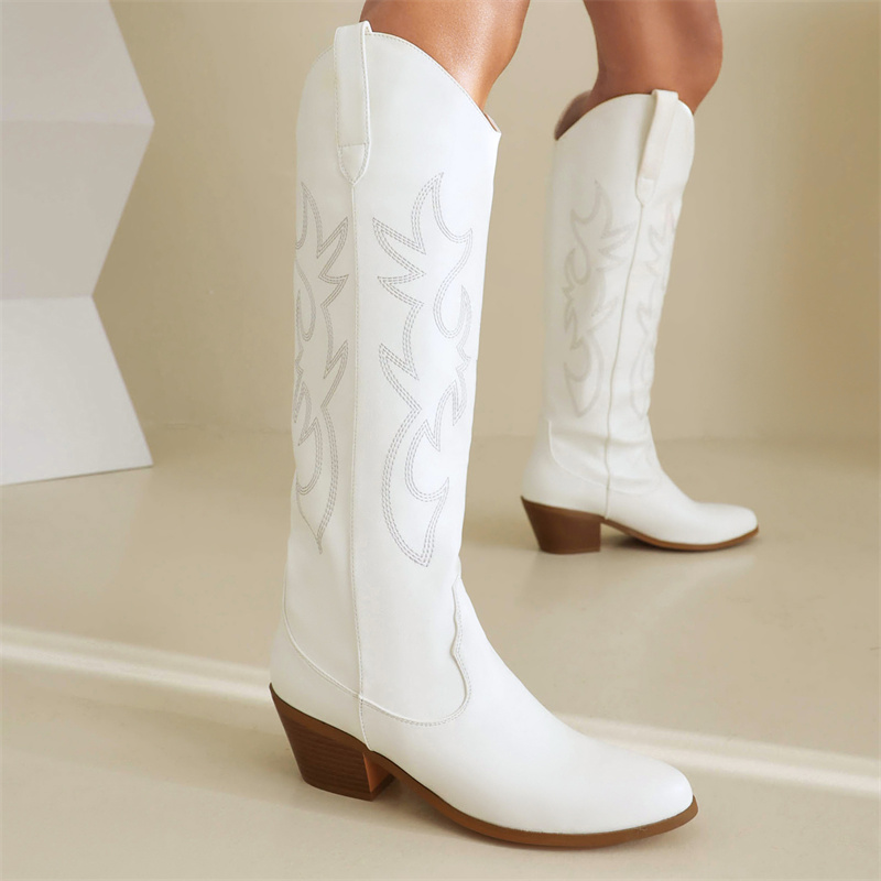 White Women's Knee High Boots  - огляд і ціна Western Cowgirl Boot