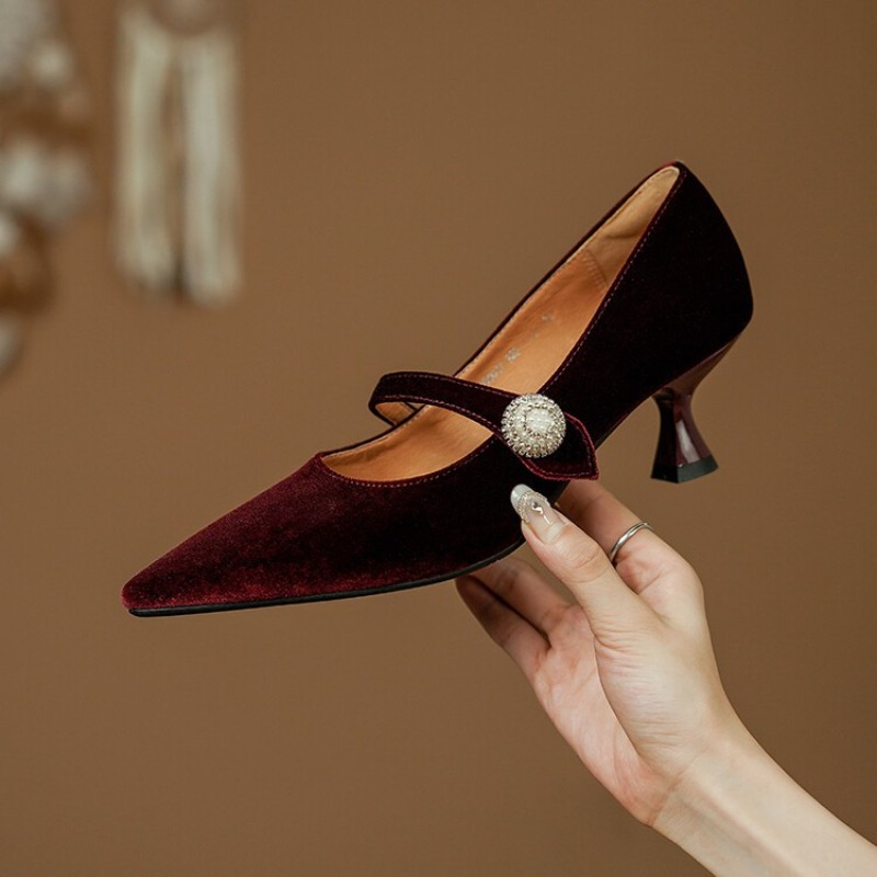 Wine Red Pointed Toe Mary Jane - огляд і ціна Shoes Women Pumps