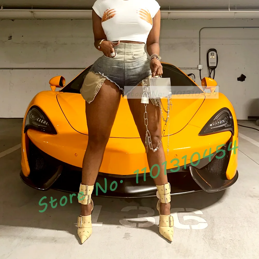 Yellow Multi Buckles Pointy Sa - огляд і ціна Wide Fit Heels