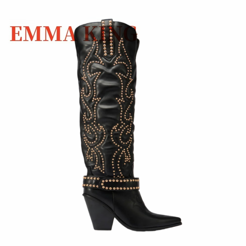 Rivet Embellished Knee High Bo - огляд і ціна Western Cowgirl Boot